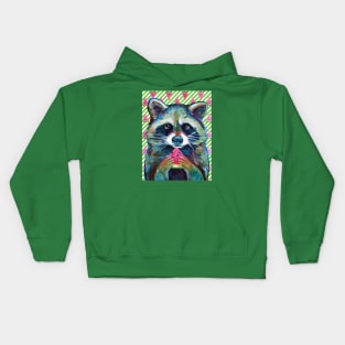 CUTE RACCOON WITH WATERMELON Kids Hoodie